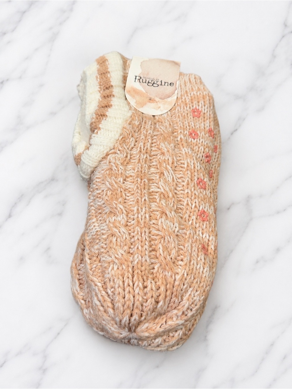 Ruggine Cable Knit Slipper Socks L/XL Blush Cream Cozy NWT
